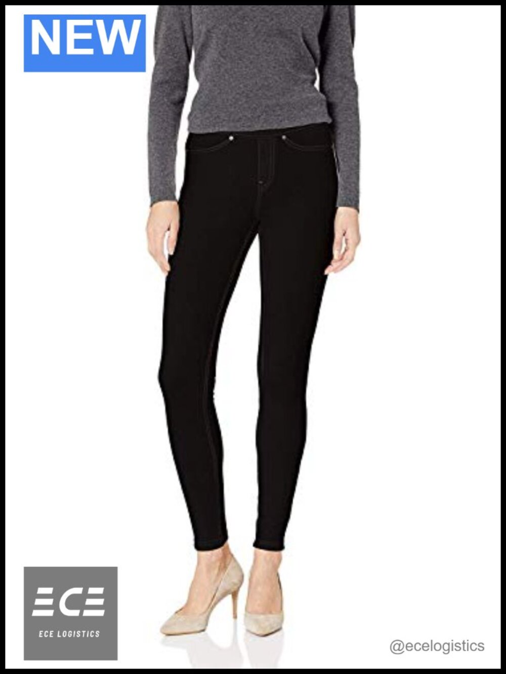 Denim Leggings Mid Rise Flared Pull On Comfort Casual